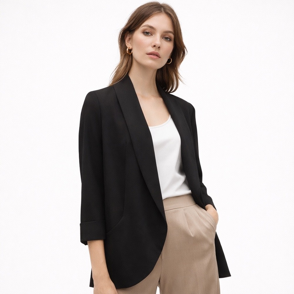 Wilfred Aritzia Women Black Draped Open Front Blazer Jacket 4 Minimalist Capsule
